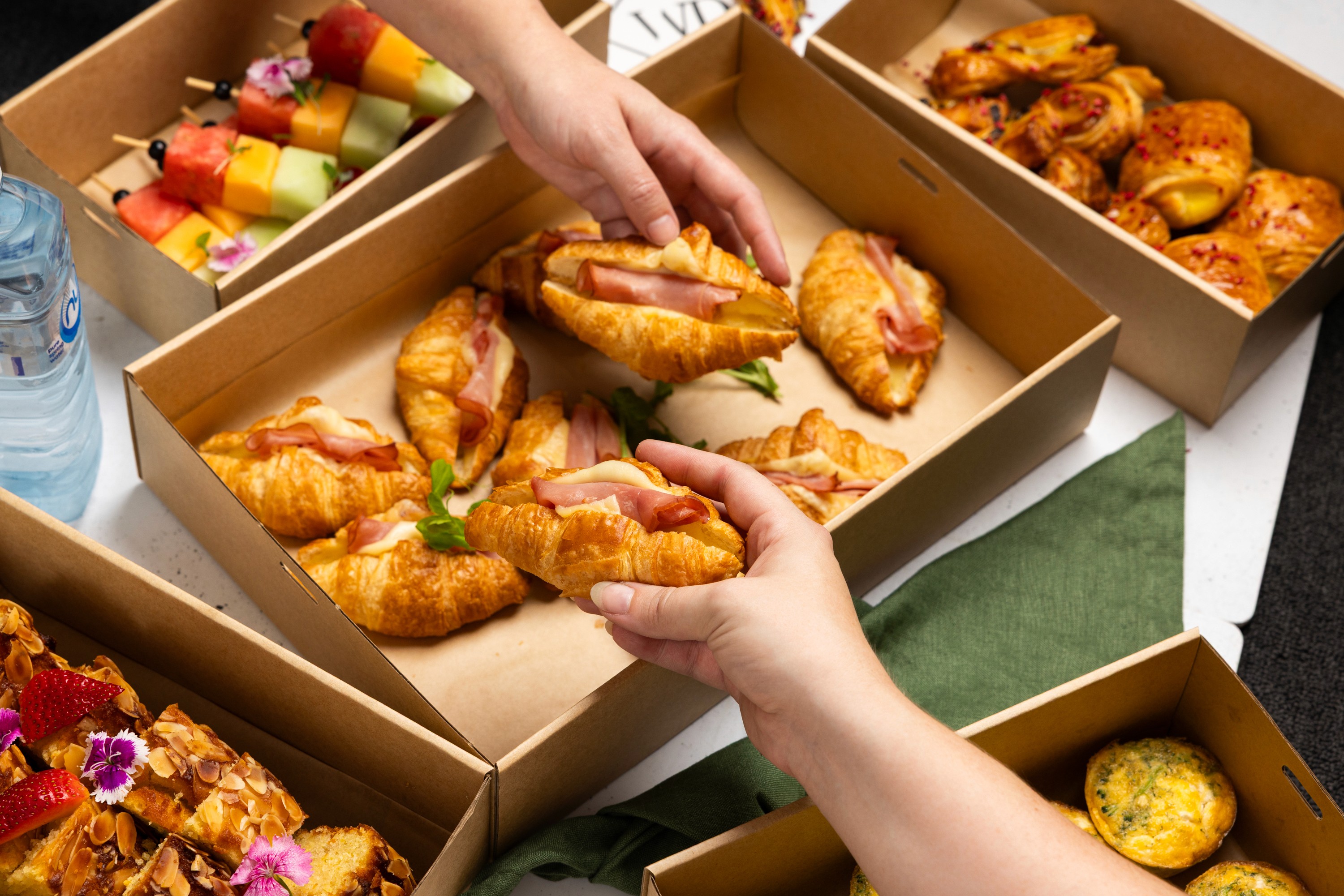 Gourmet Brunch Box enjoyed by a bridal party as they get ready for the wedding