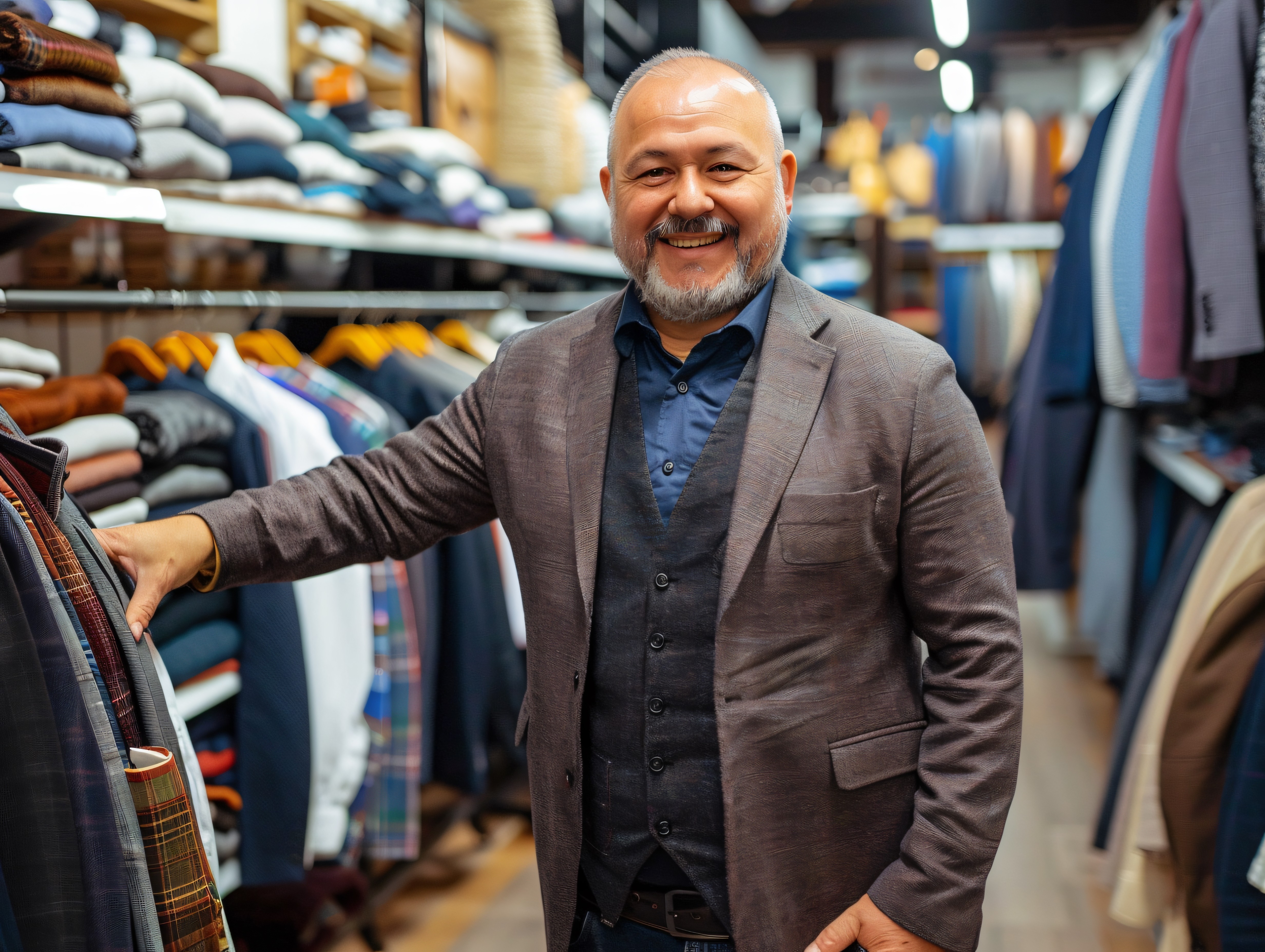 An old man in his clothing business shop