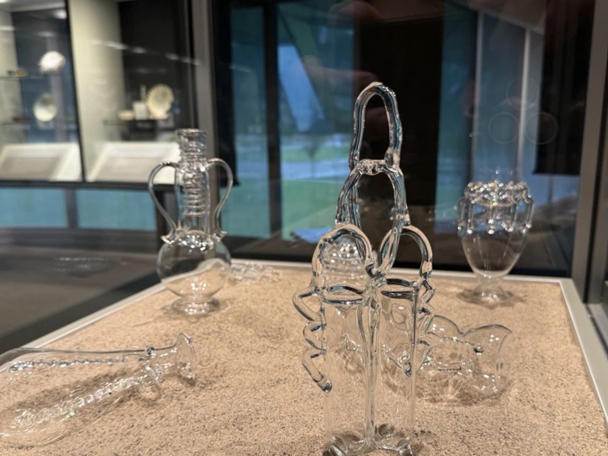 A work entitled “Ghosts” with an anti-Israel label on view at the Corning Museum of Glass in Corning, in June 2026. Photo courtesy of Menachem Wecker.