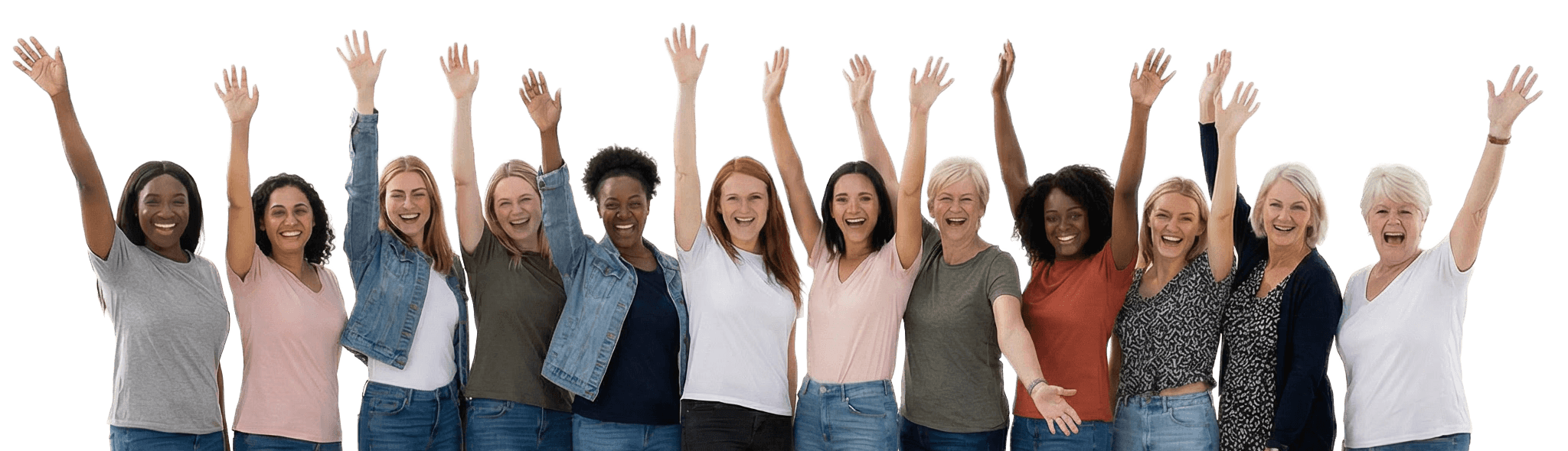 Un groupe de femmes rayonnantes et complices, membres de la communauté d'Andréanne Martin, célébrant leur vitalité retrouvée et leur succès.