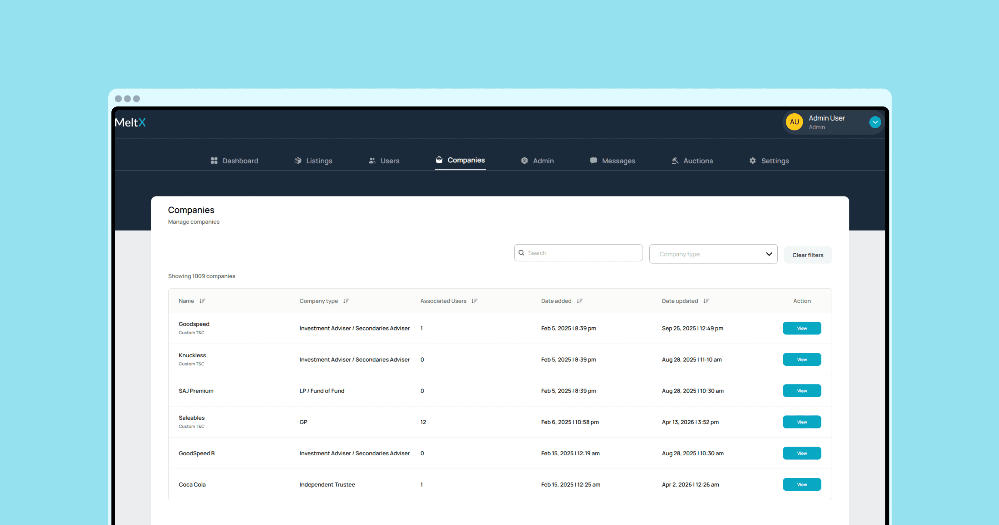 MeltX Companies Page