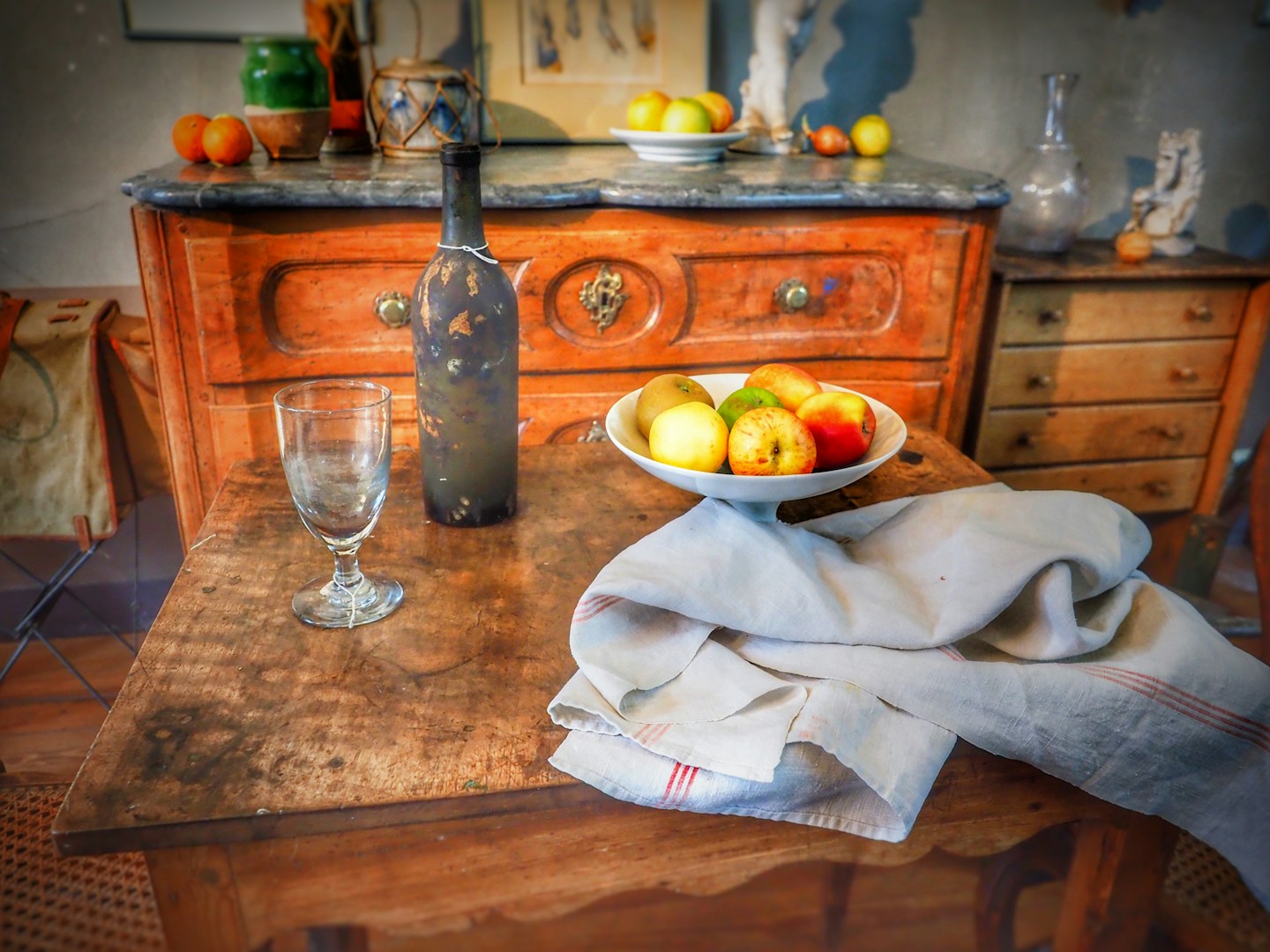 The trousseau linen, laid out where it has always been used