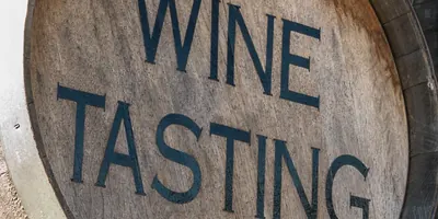 Wine tasting barrel sign for Annata Cellars events