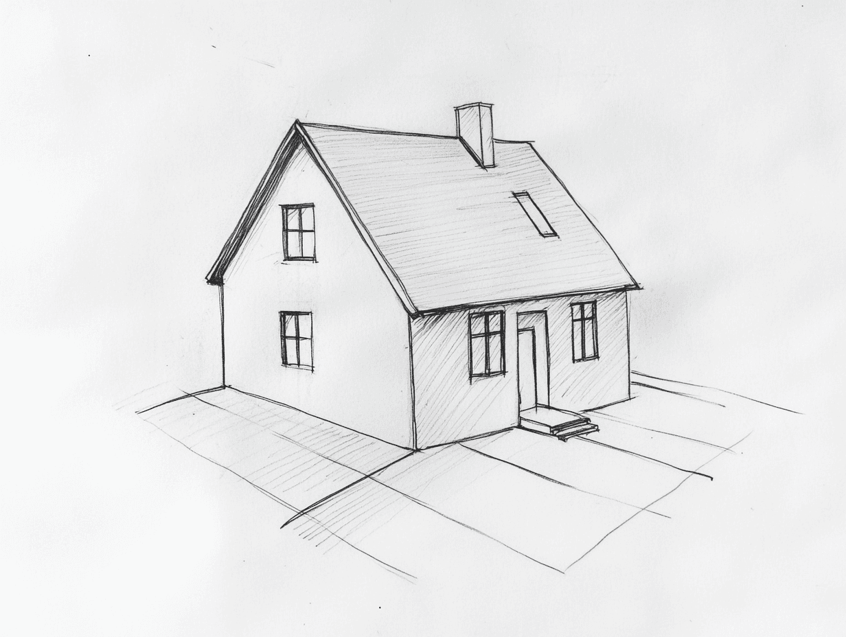 Croquis simplifié d’une maison avec contours noirs