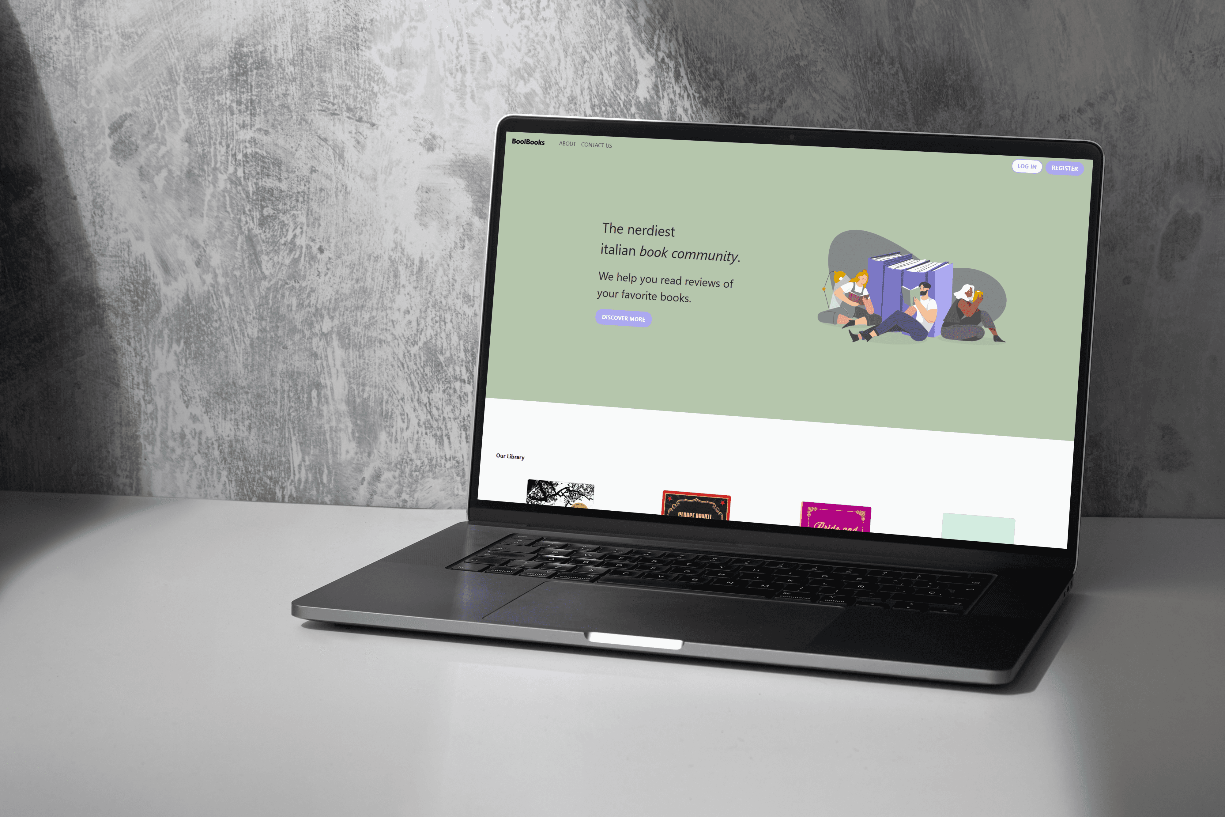 A mockup for a Macbook place on a table for a hair salon website