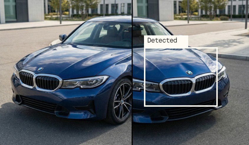 High-angle warehouse view of a white truck at a loading bay with a pink "Detected" box and a warning for "Unauthorized vehicle in reserved lot."