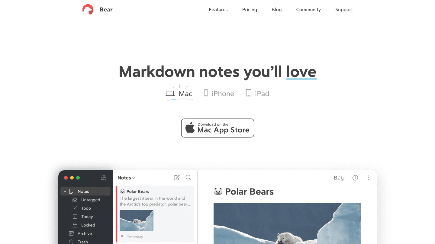 Bear Markdown notes app for iPhone and Mac