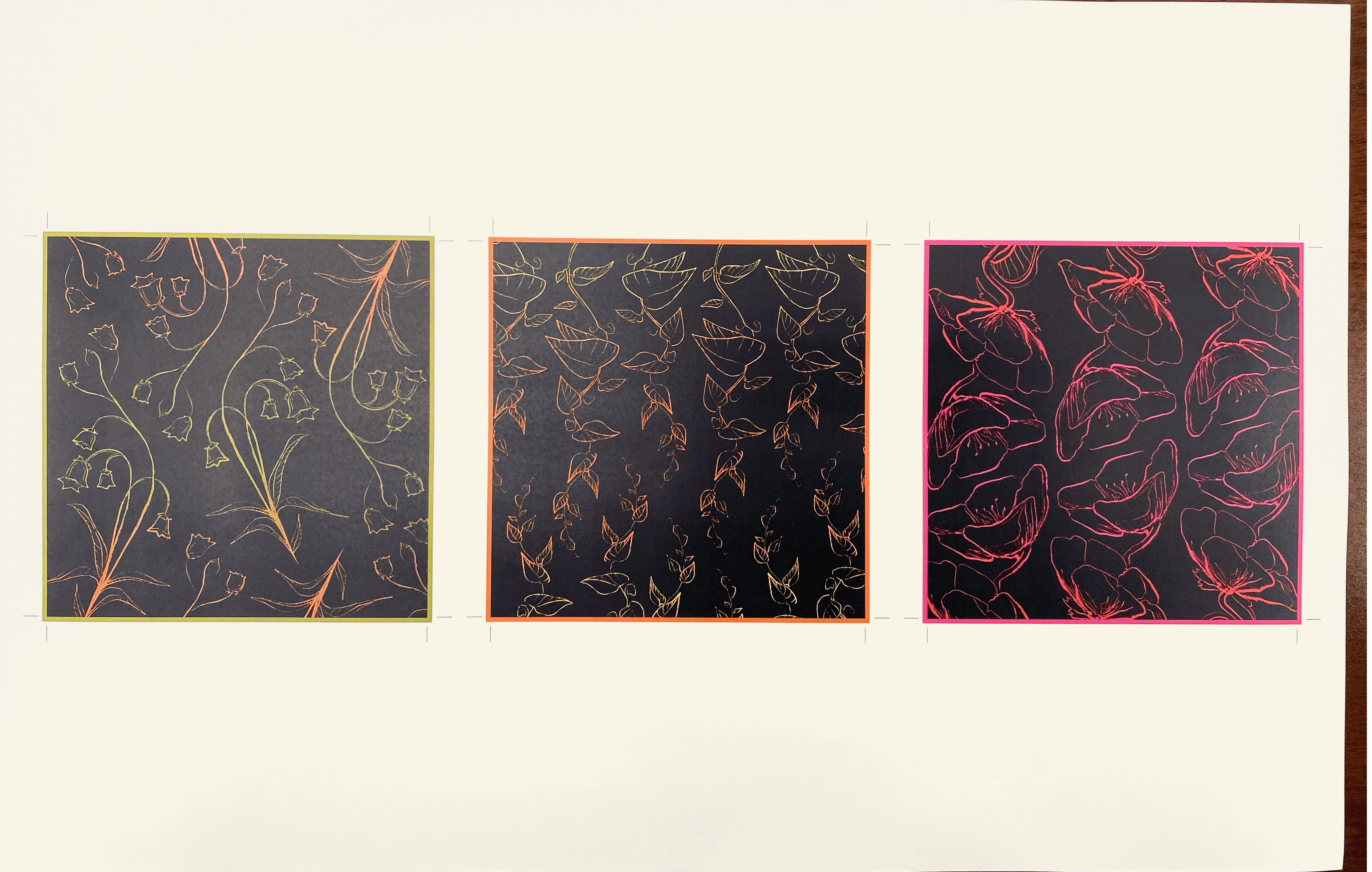 GIF of the header cards after they were printed and prior to being cut and folded and stapled to plastic bags.