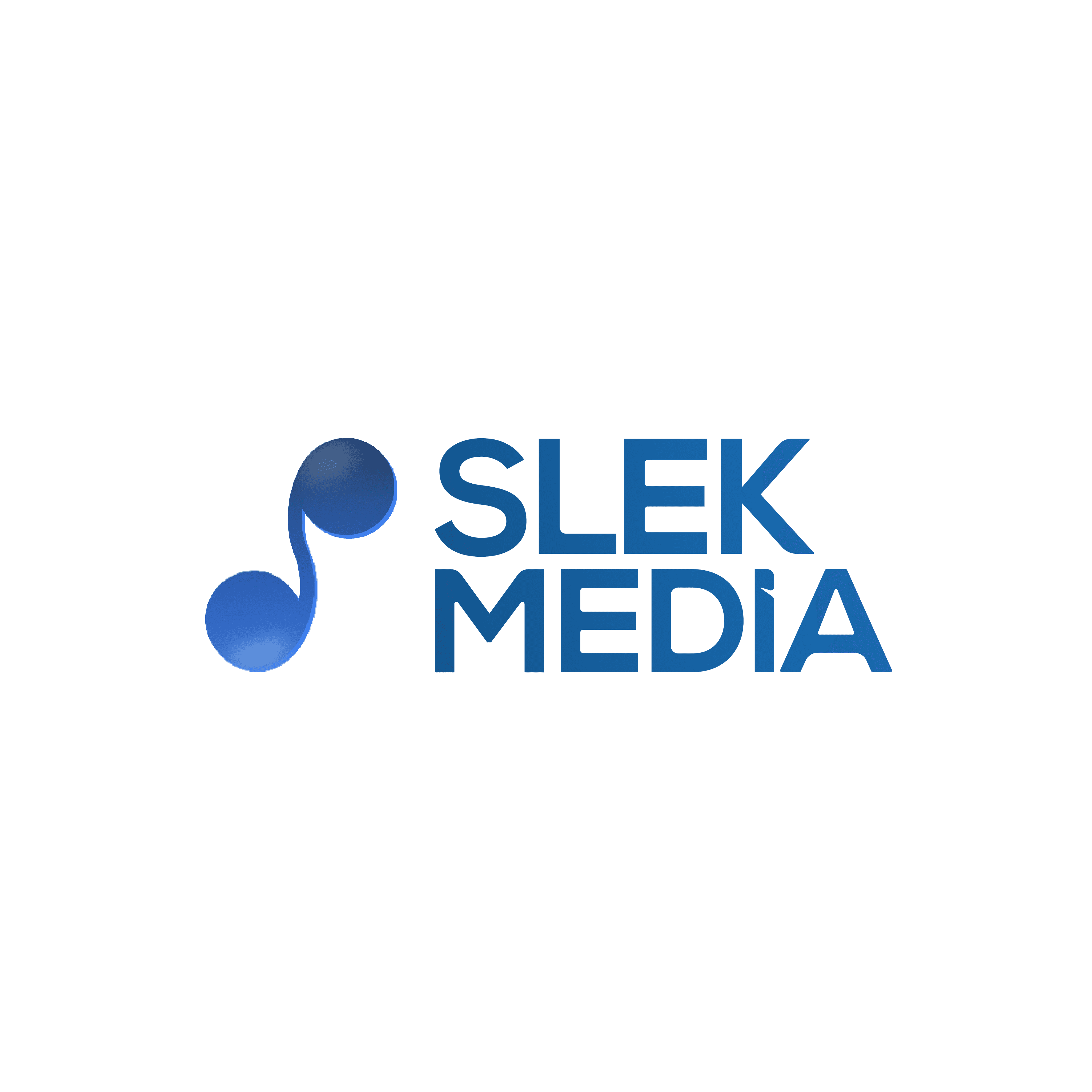 "Slek Media logo featuring bold blue text and a creative icon with two blue gradient circles connected by a flowing curve, reflecting a modern and dynamic media brand."