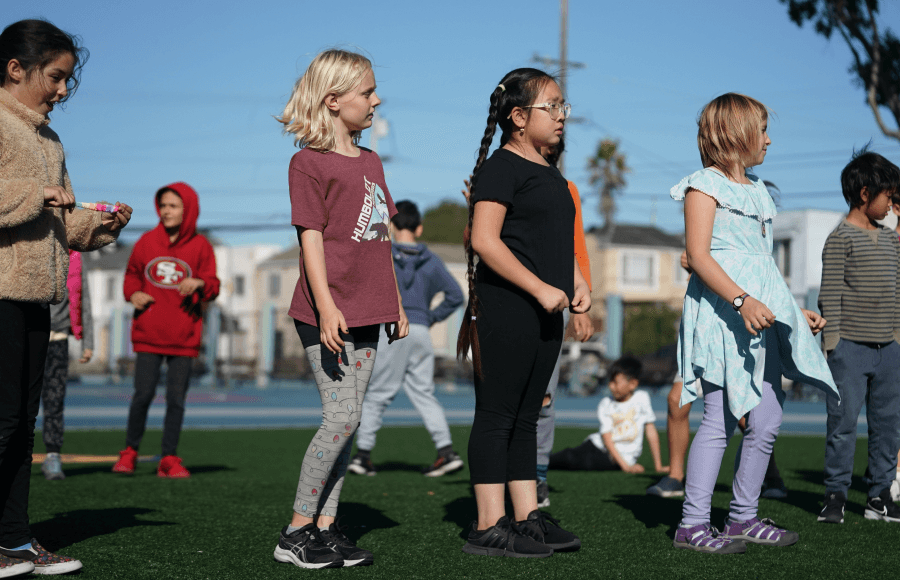 Group of students engaging in outdoor play as part of HOKALI’s after-school and enrichment programs.