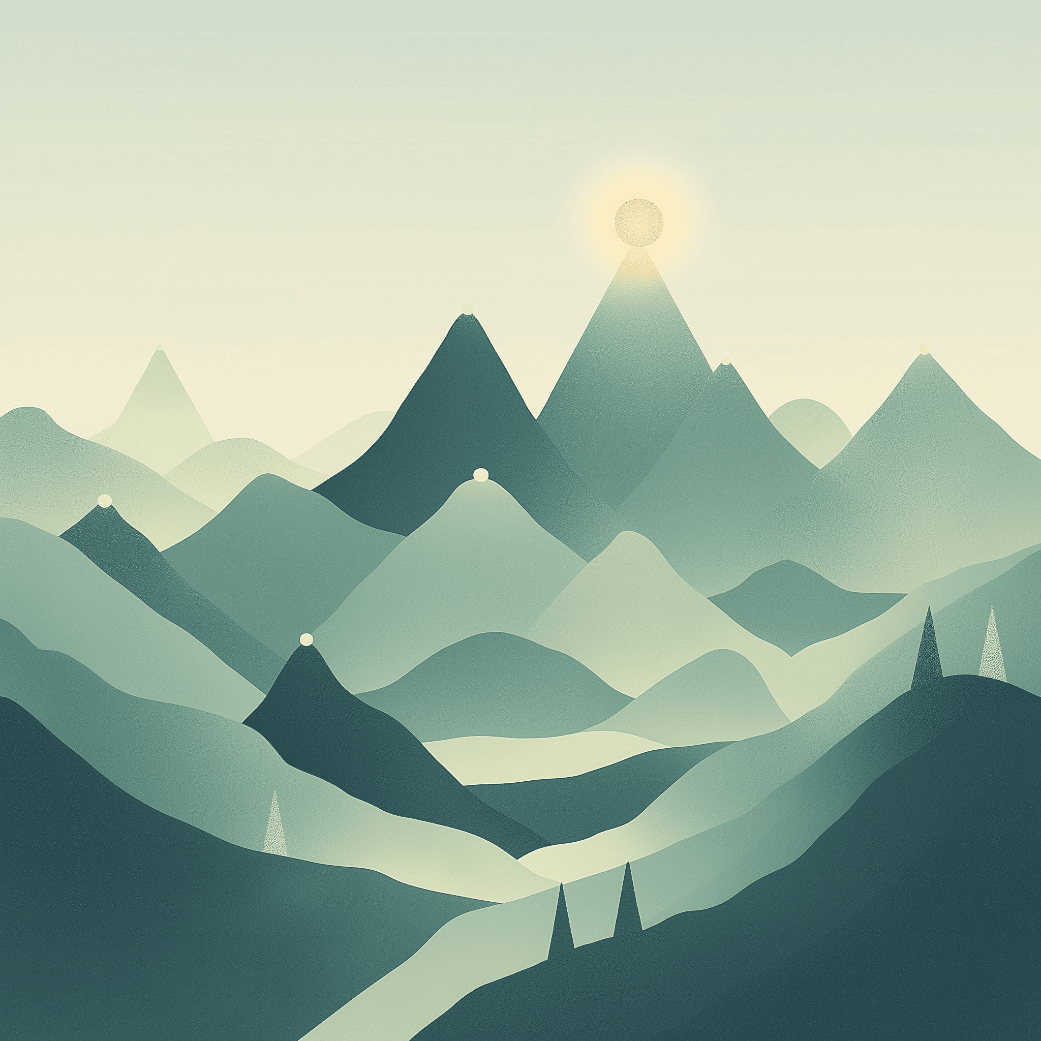 A minimalistic and modern illustration conveying the concept of global vs. local optimals, inspired by stoic philosophy and product innovation.