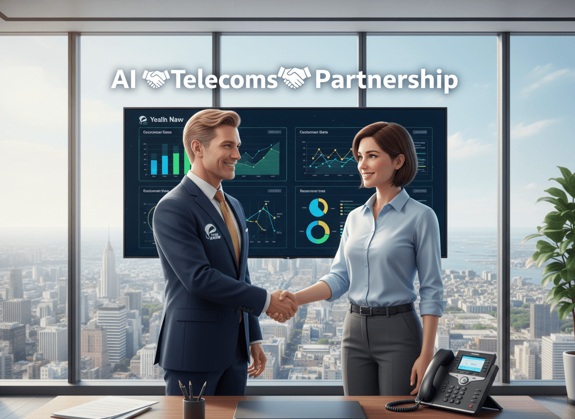This AI Now Telecom Partnership Modern Office Illustration