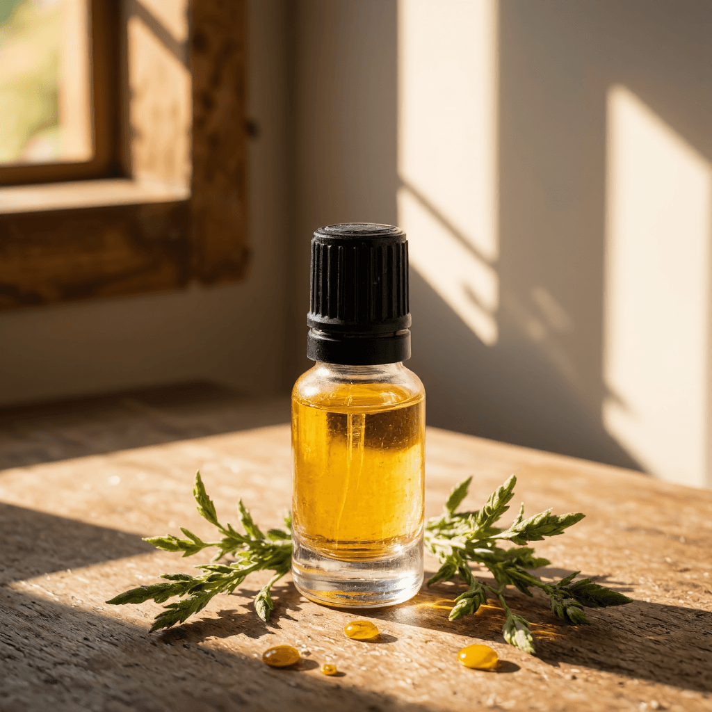 product photography of a bottle of natural essential oil