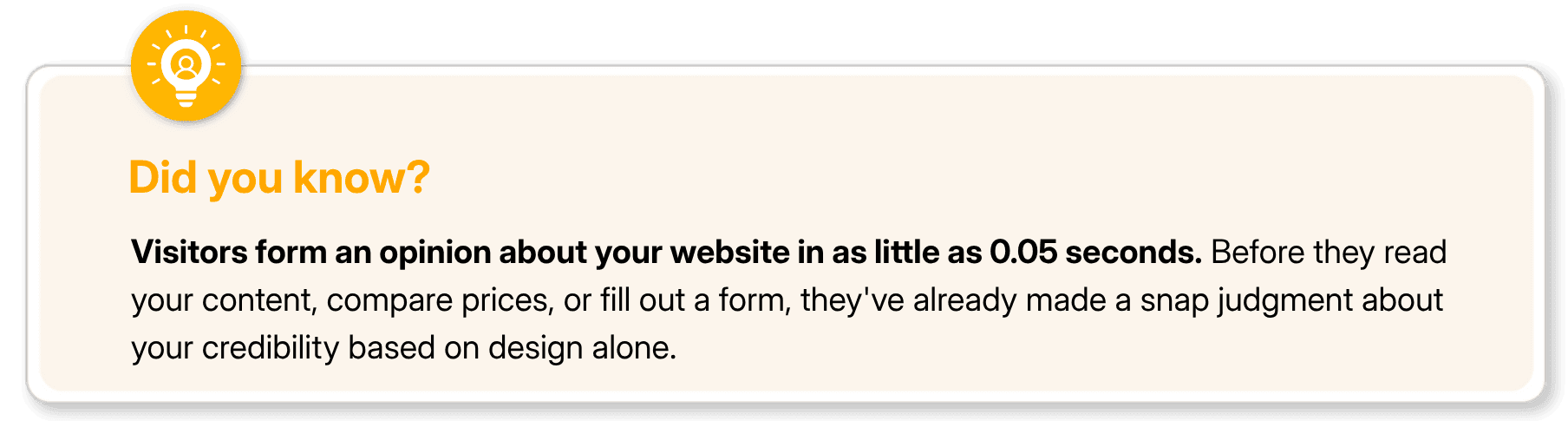 Did you know? Visitors form an opinion about your website in as little as 0.05 seconds based on its design.