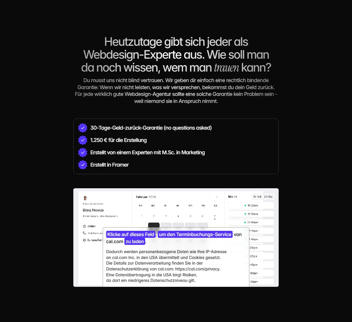 Eine Sektion, die zur Kontaktaufnahme anregt, die sektion ist auf einer Website