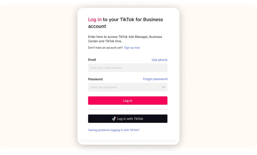 TikTok&nbsp; Business login