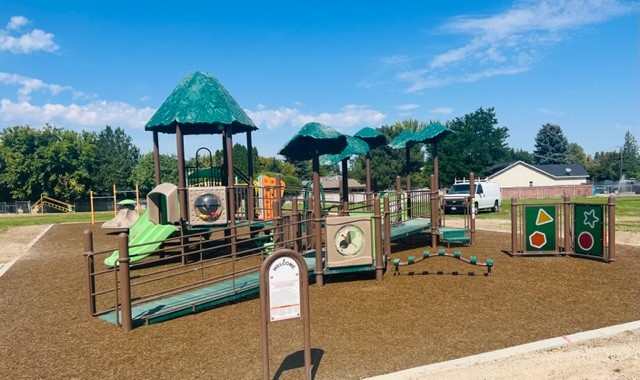 The completed playground at Sawtooth Elementary School in Twin Falls, ID [half left]