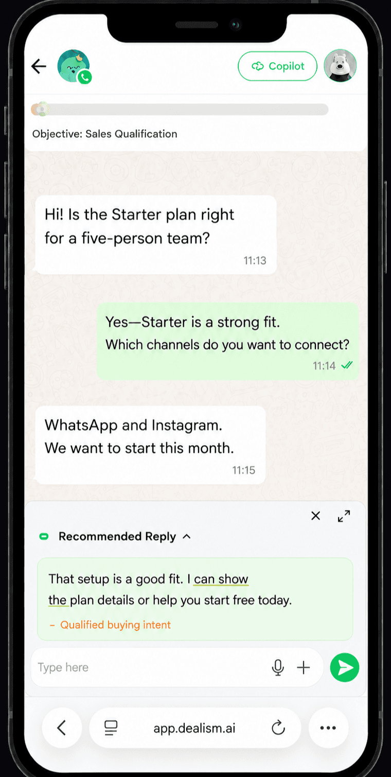 Dealism Agent customer conversation interface