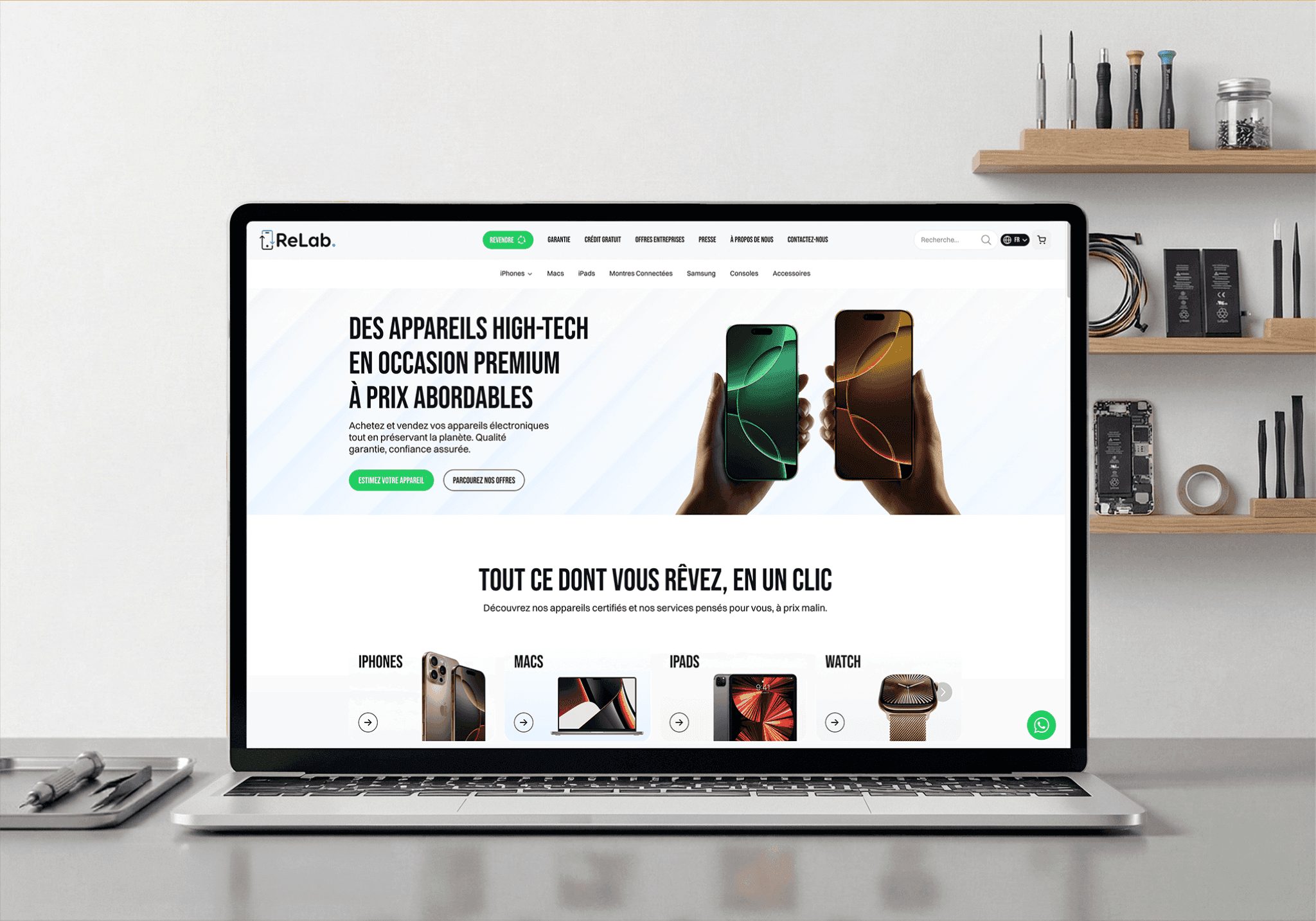 Le site de vente en ligne Relab.ma créé par Novaa.studio pour les produits reconditionnés au Maroc.