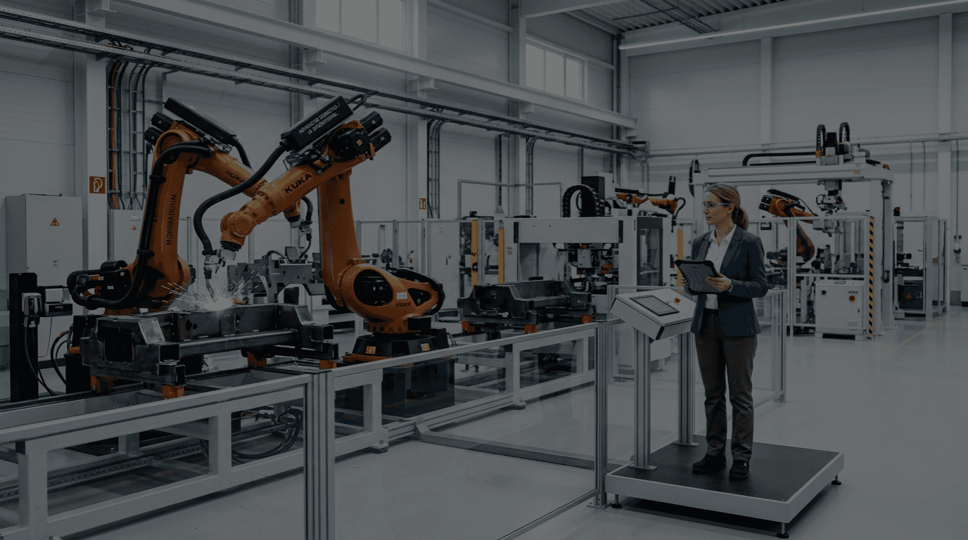 máquina-humano-IA-industria-automação-fábrica