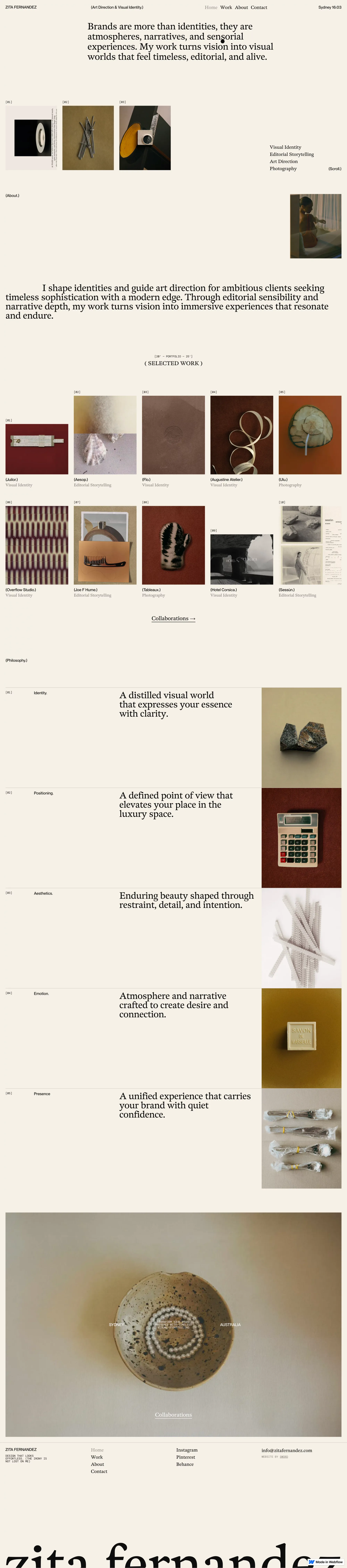 Zita Fernandez other page screenshot showcasing Art and Design design