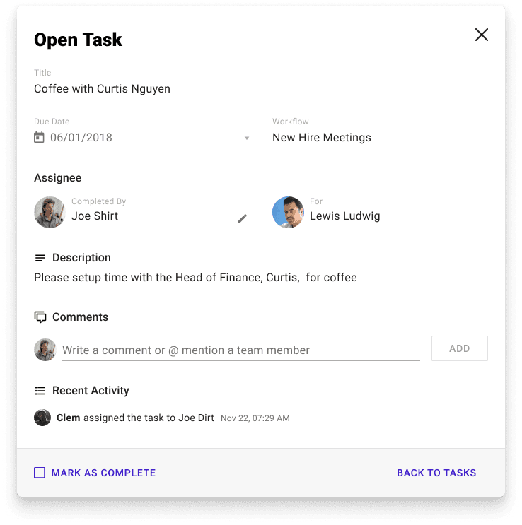 Sapling open task panel