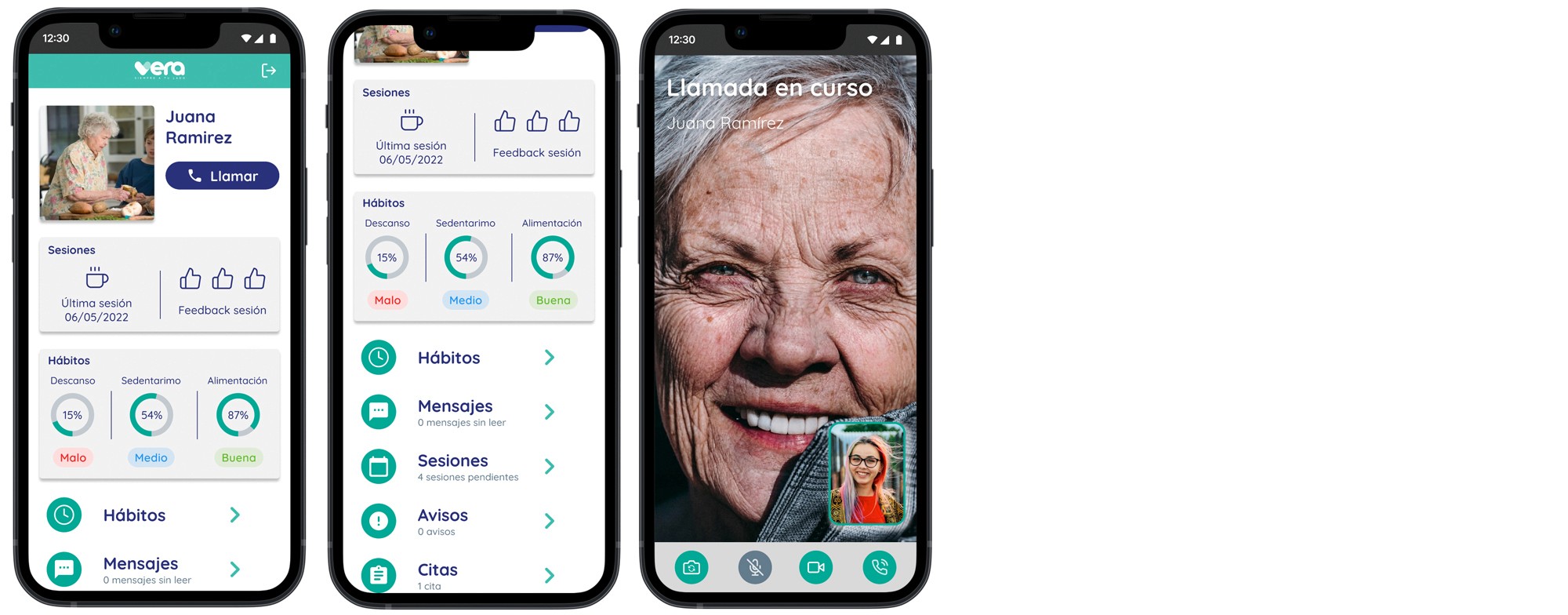 Pantallas de Home y llamada en curso