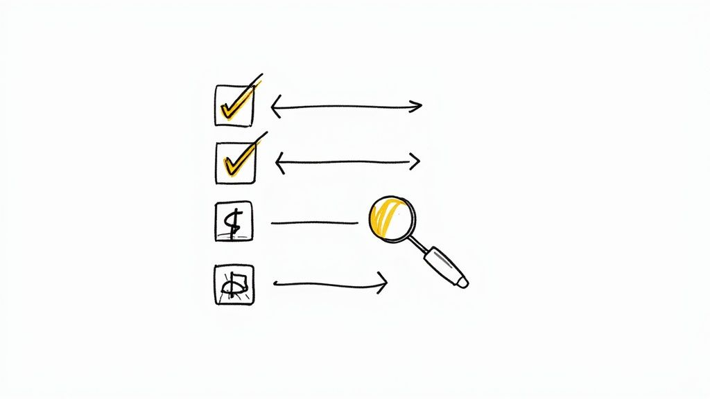 A person using a laptop and sticky notes to organize tasks on a clear wall, showing a process of identifying and prioritizing.