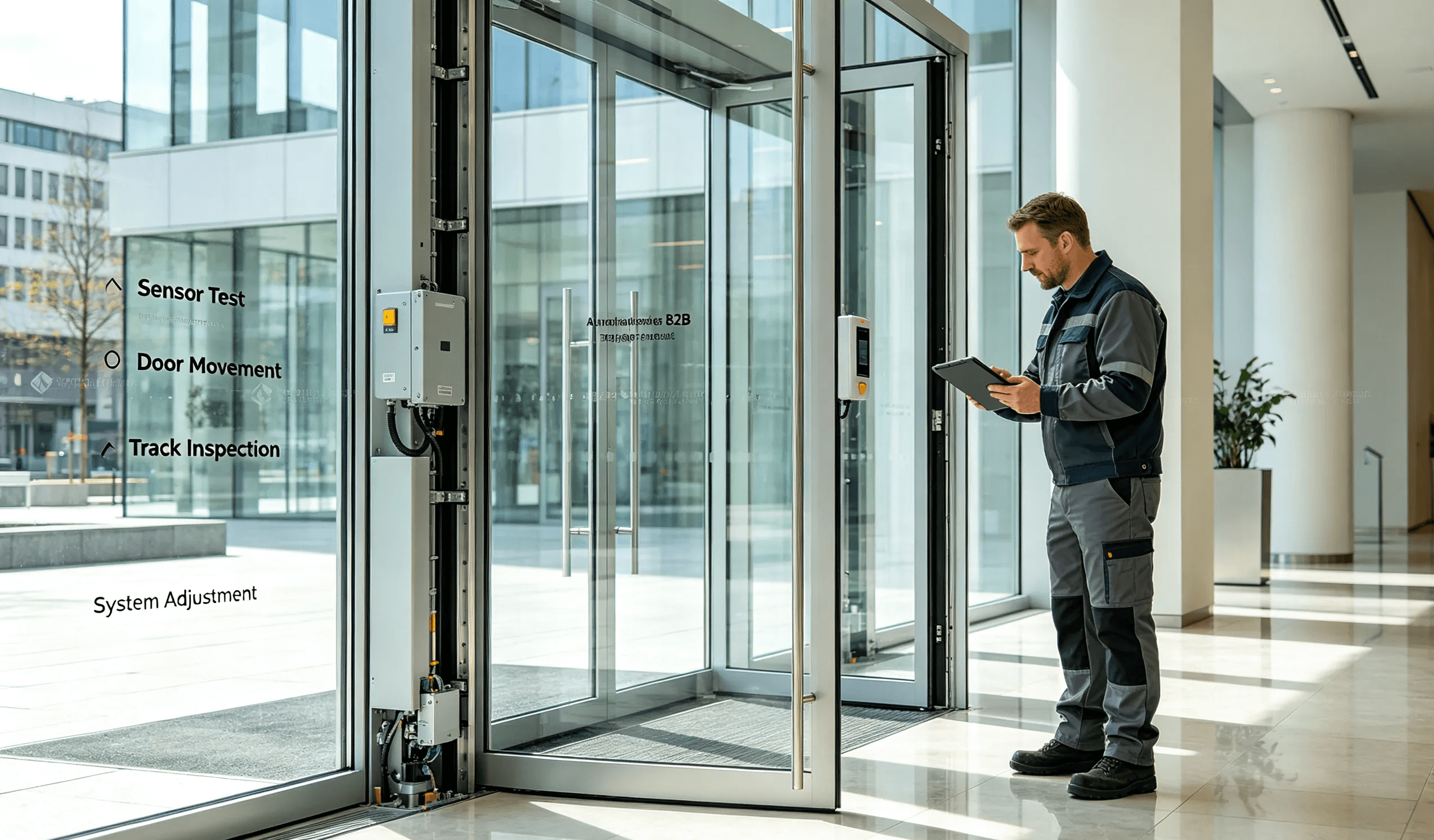 Testing and maintenance of an installed automatic door system