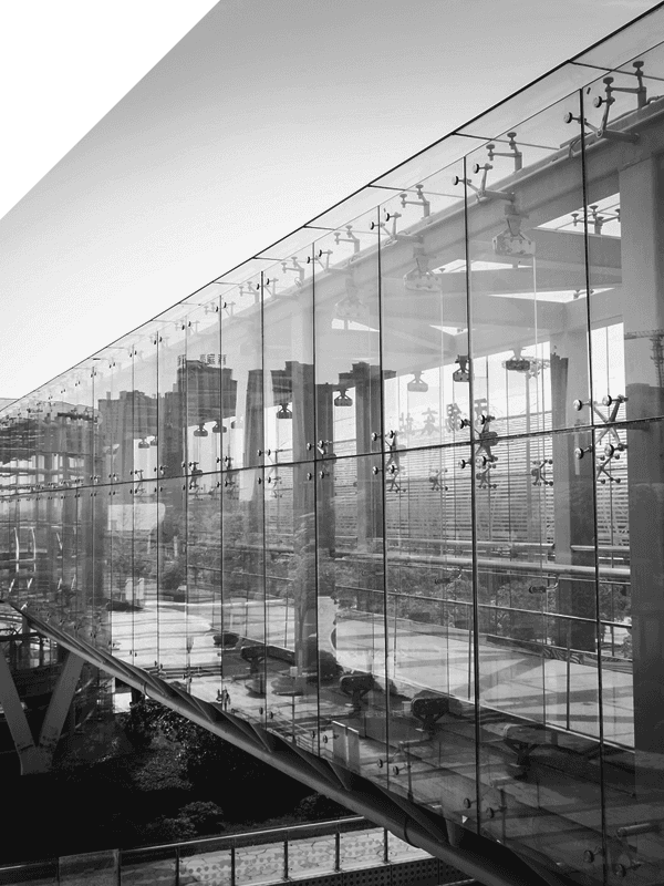 A building with glass panels 