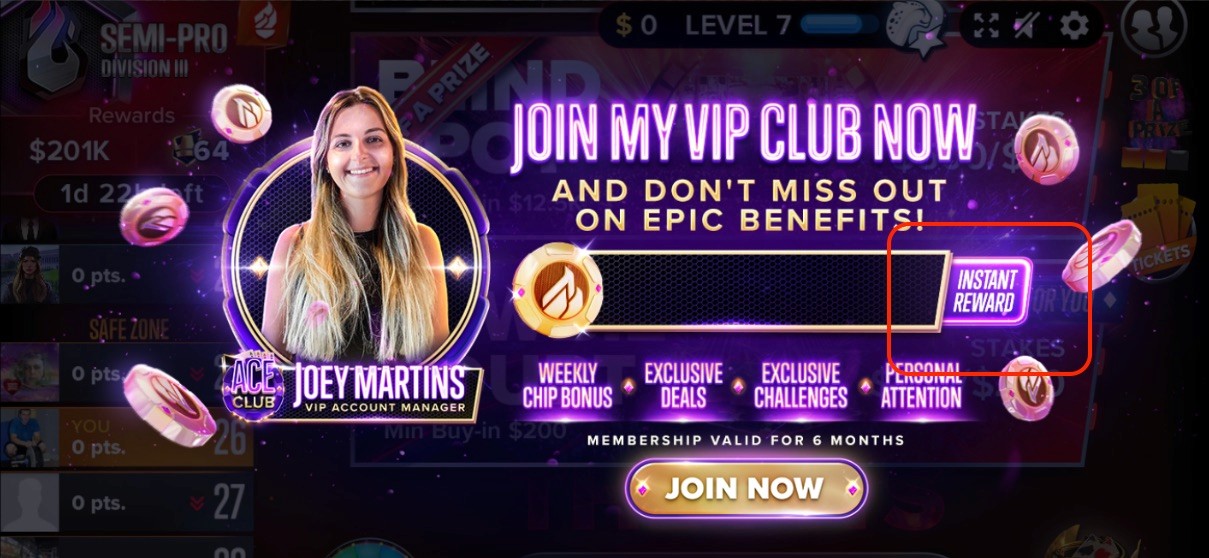 In-game visual of monetization club intro for players.