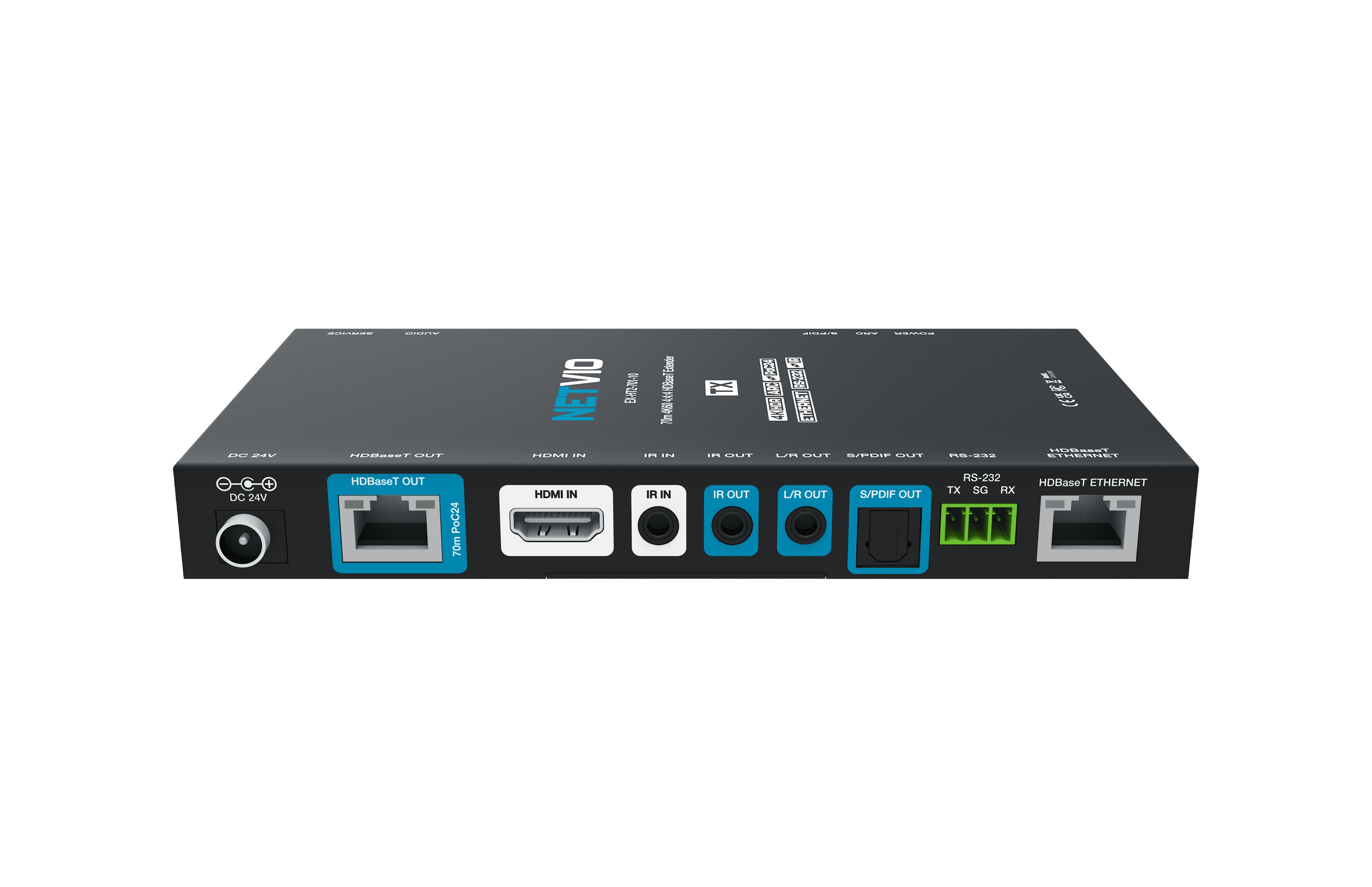 HDBaseT Extender with HDMI, IR, S/PDIF, Ethernet, RS-232 ports