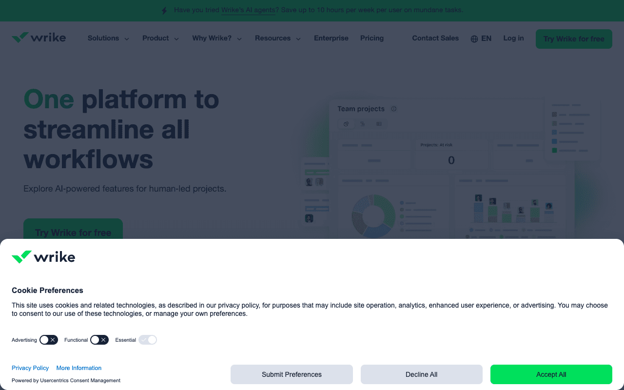 Wrike екранна снимка