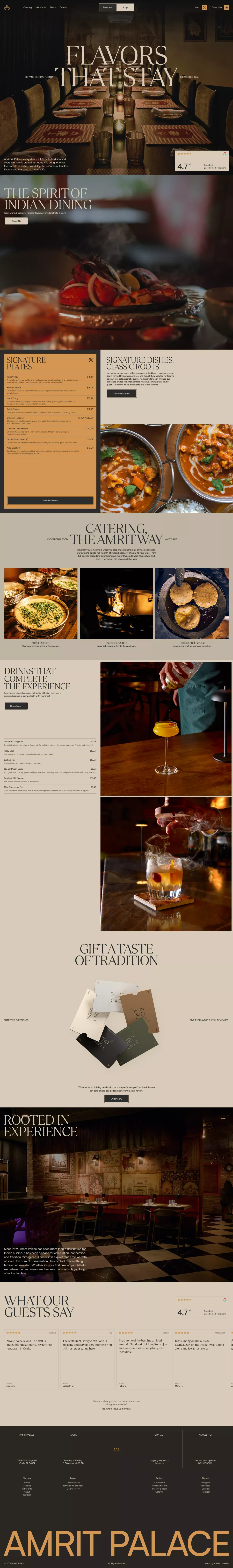Amrit Palace landing page screenshot showcasing Food & Drinks and Local Business design