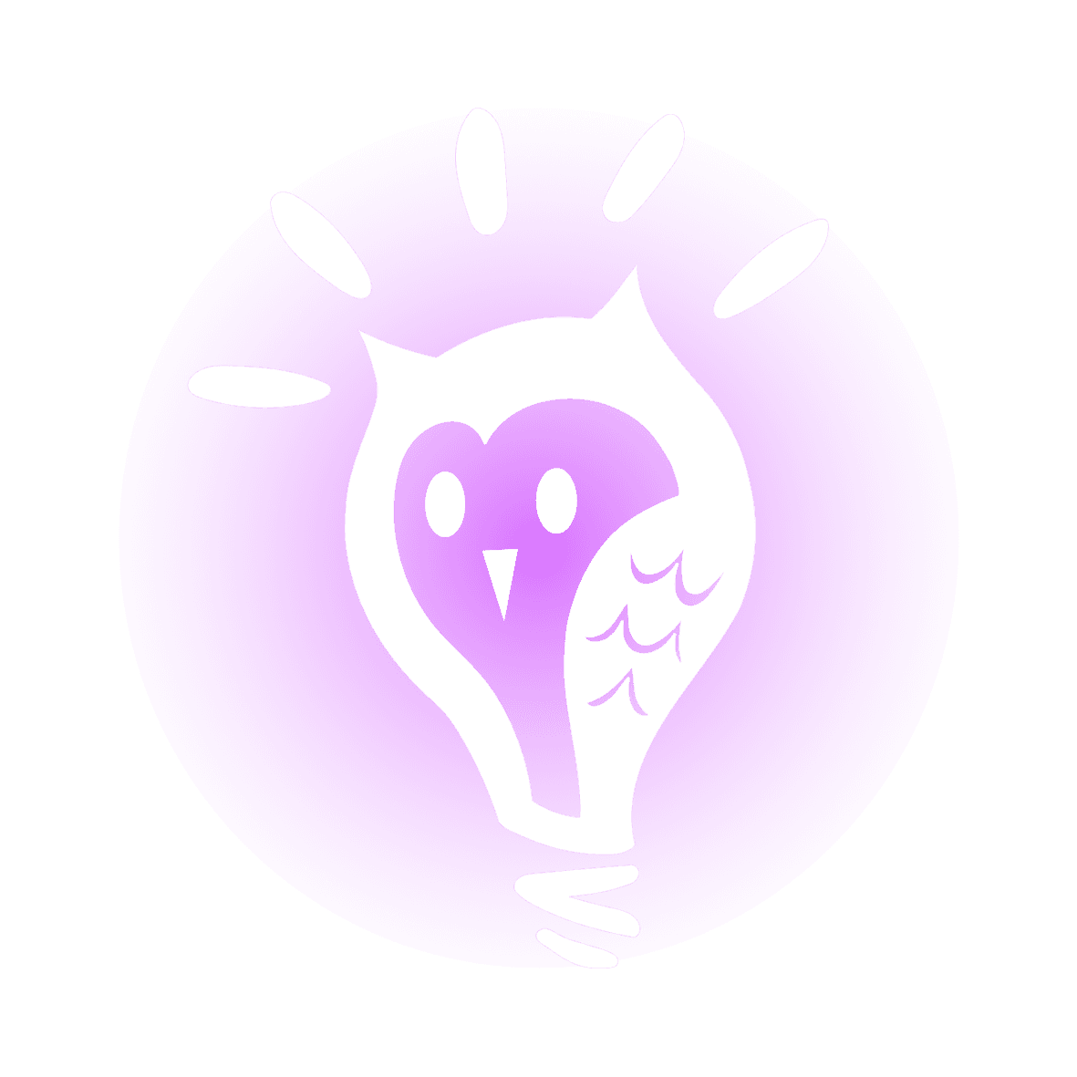 The Rice Design-a-thon logo of an owl shaped like a lightbulb with a purple background illumination.