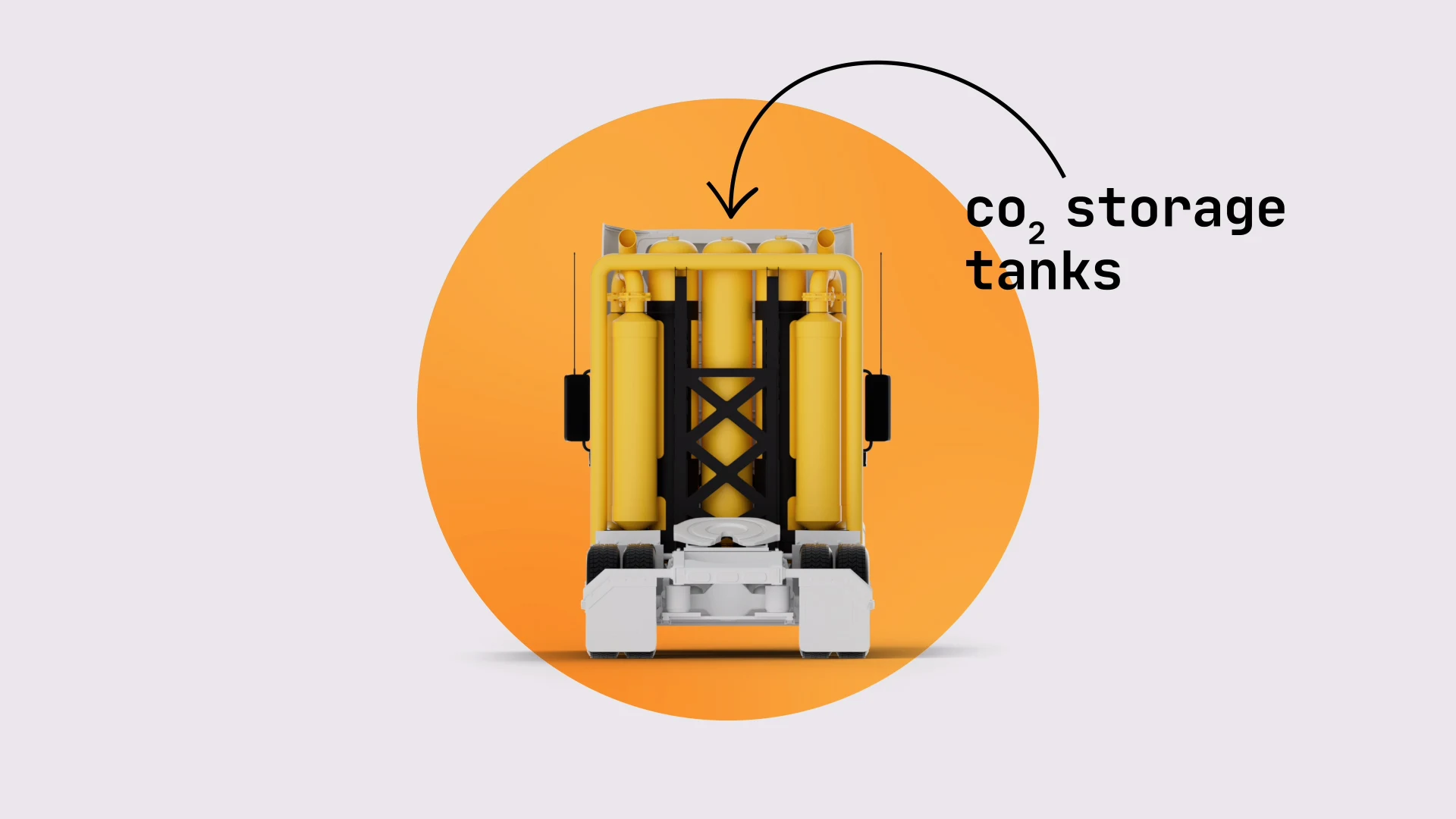 Rear view of a semi truck highlighting mounted CO₂ storage tanks