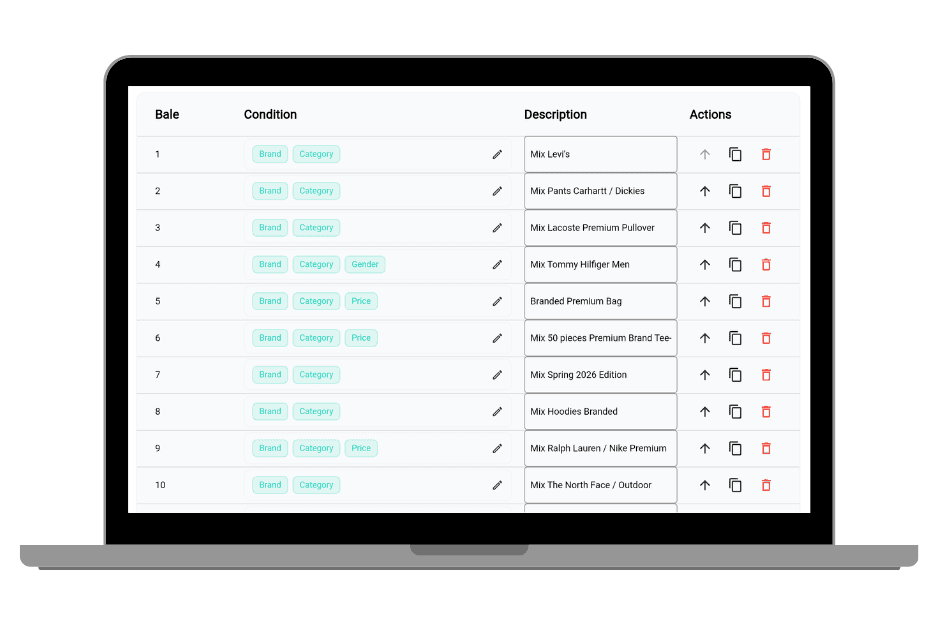 Sort Mate software interface for creating and adapting custom sorting categories, allowing instant updates to garment sorting logic.