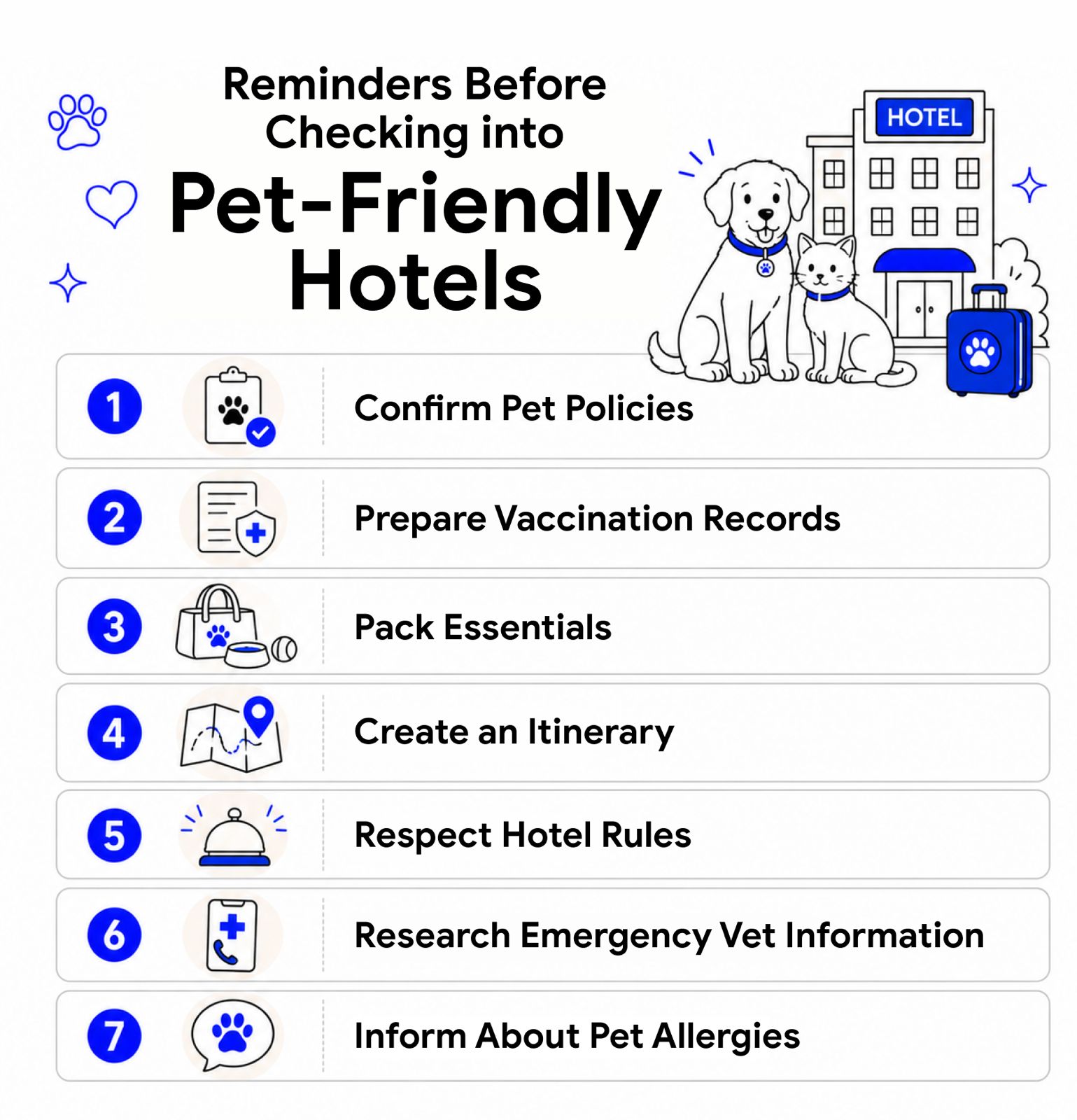 An infographic on reminders for pet owners checking in to pet-friendly hotels in Dubai