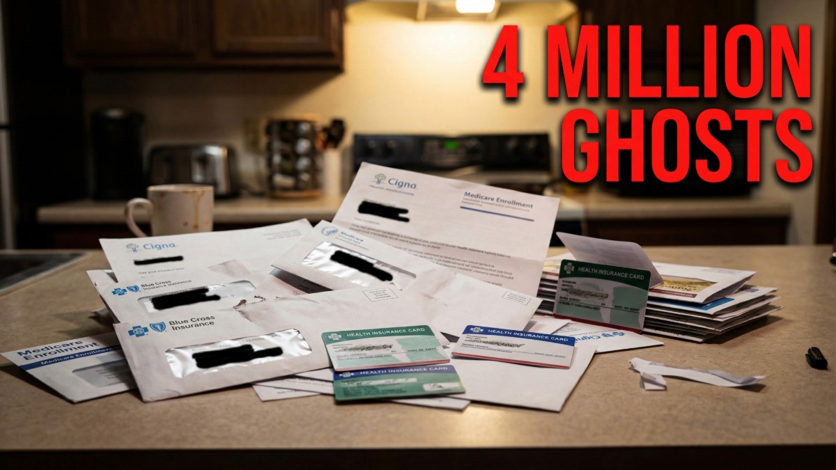 YouTube video thumbnail with bold text reading 'The $200 Billion Healthcare Cartel' with 'Exposed' stamped in red. Logos of major health insurers — UnitedHealthcare, Cigna, Aetna, Anthem, and Blue Cross BlueShield — are pinned around a central 'Claritev' logo, connected by red lines against a dark background with a hospital and downward arrow.