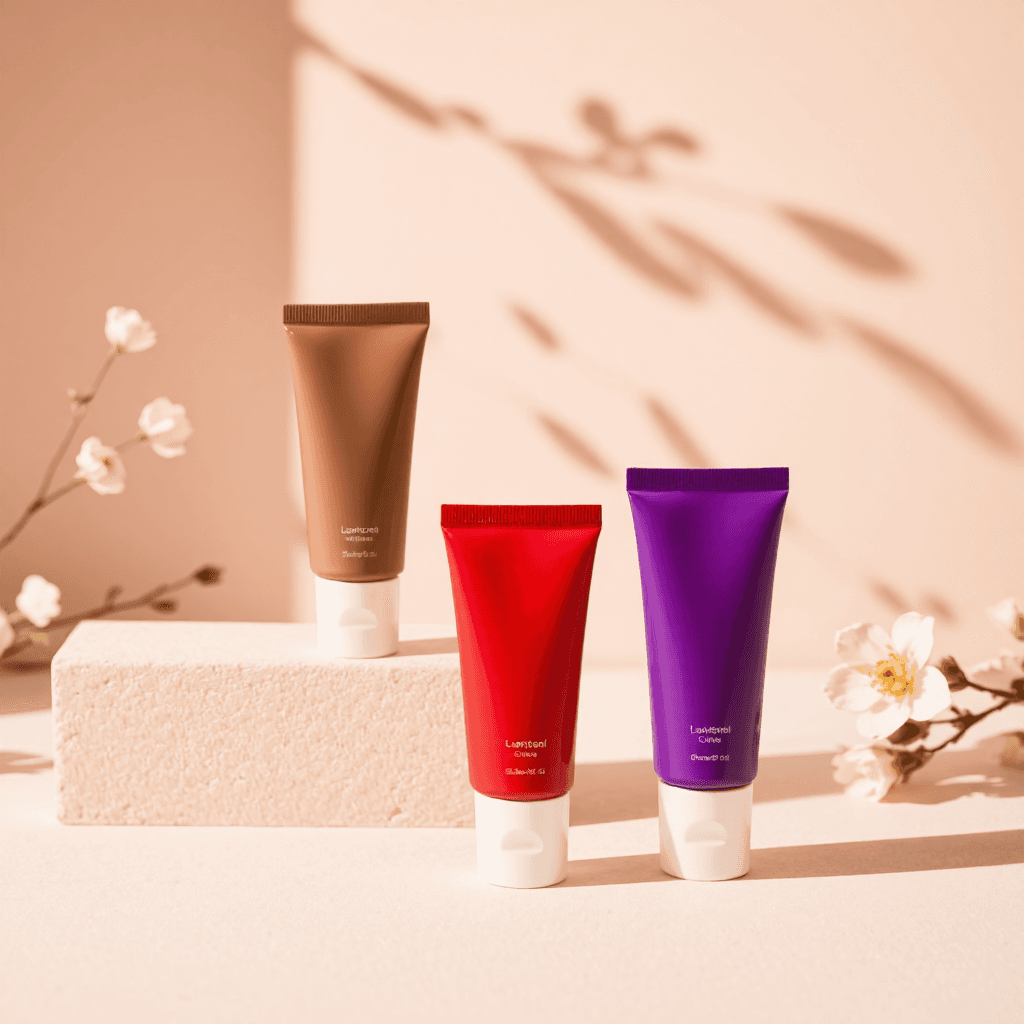 product photography of set of cosmetic creams in tubes