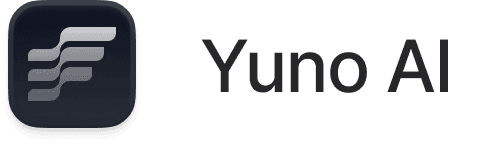 Yuno AI logo showcasing sleek typography and a contemporary design, emphasizing innovation in technology.