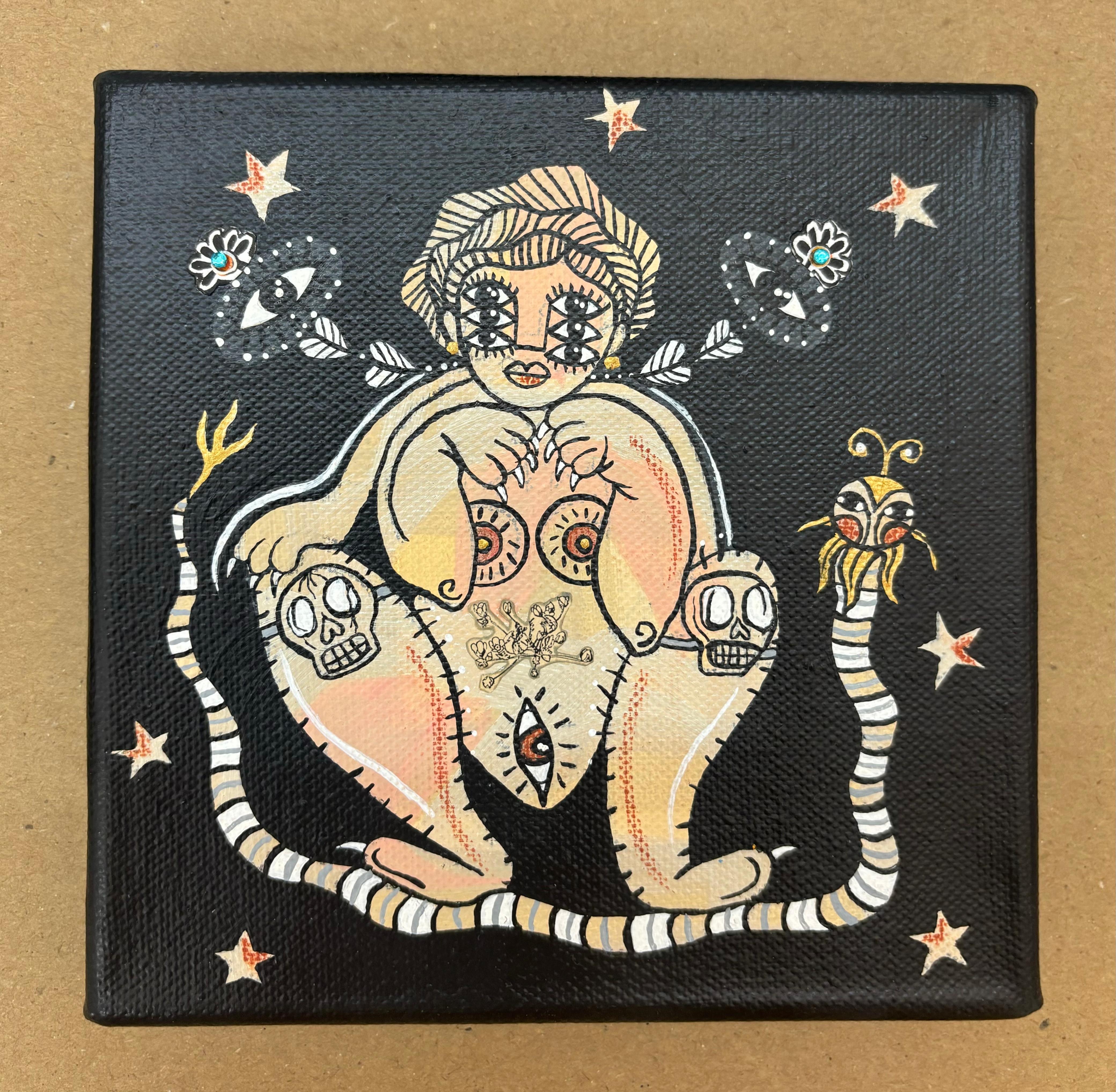 herd of sheep on road painting