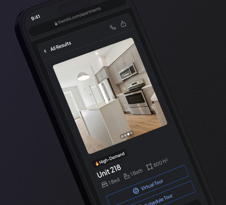 Dark mode of the Spaces plugin showing a unit detail screen on a phone.