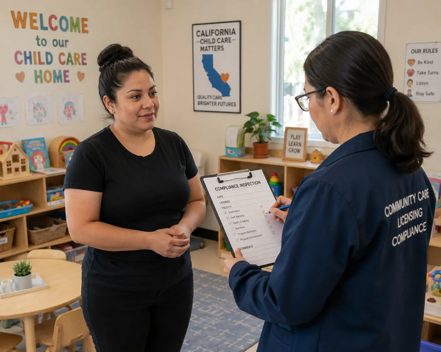 a child care center being inspected by a compliance officer
