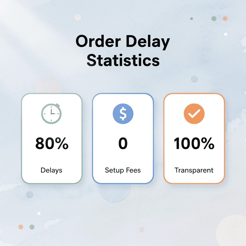 Statistics showing order delays and transparent pricing benefits