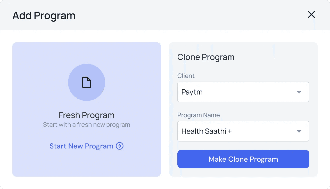 Clone program modal