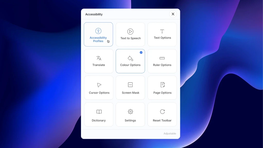 Toolbar in widget mode displayed against a colourful abstract background