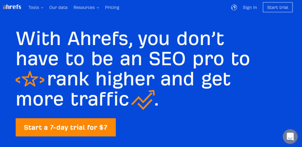 Ahrefs Home Page B2B Copywriting example