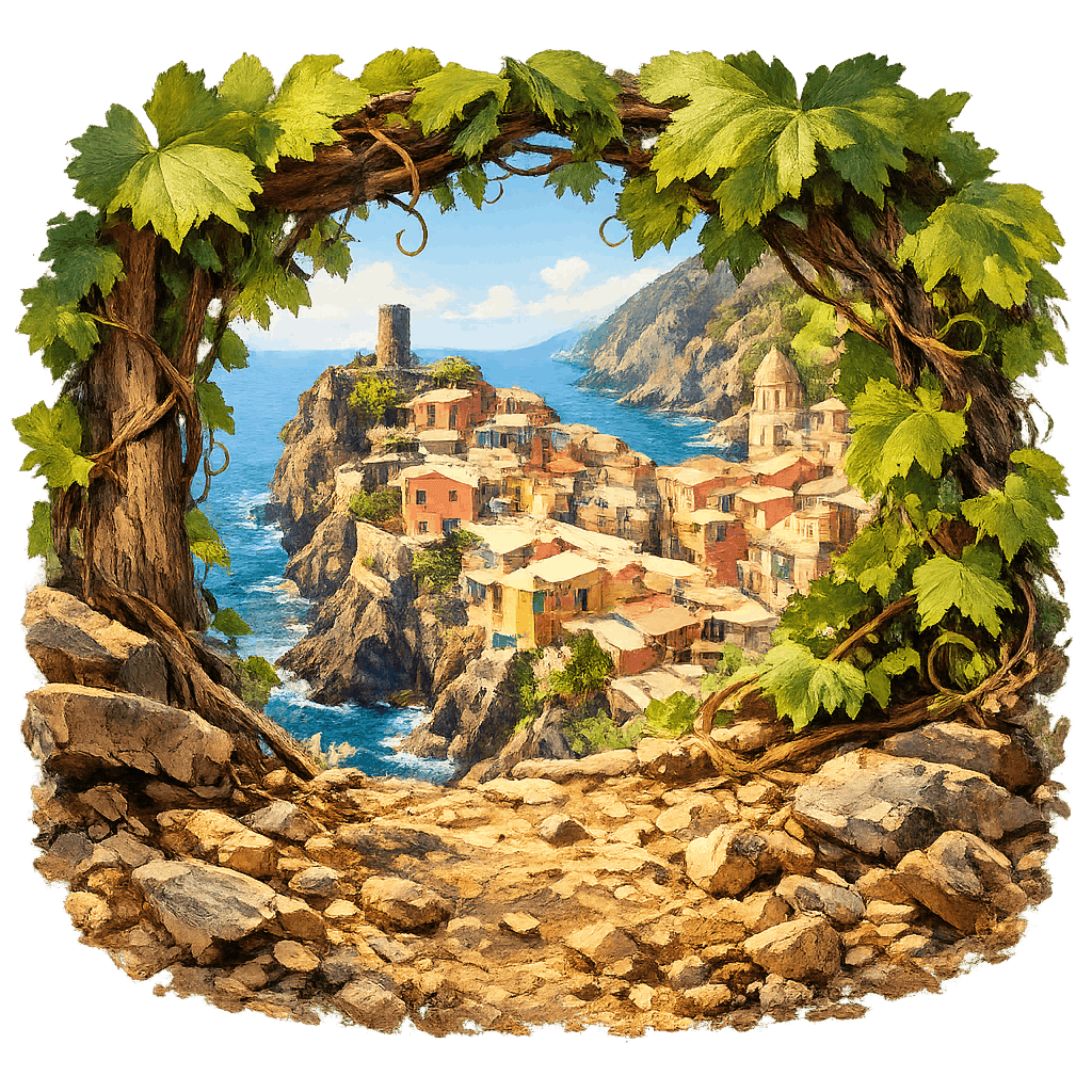Detailed graphic of the Cinque Terre wine region.