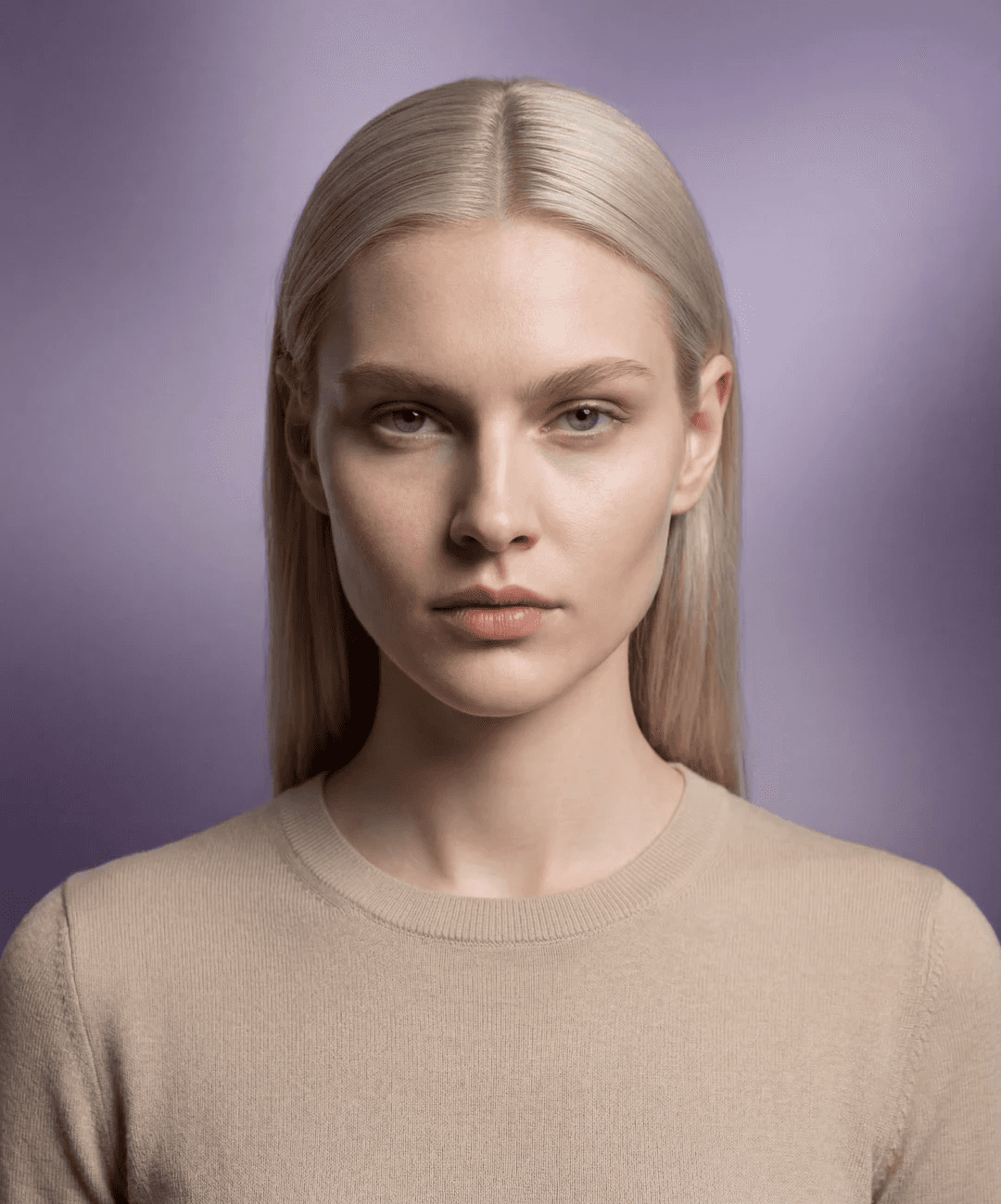 Sofia Müller AI model portrait, blonde sleek hair, clean studio look, Gemzy AI jewelry studio